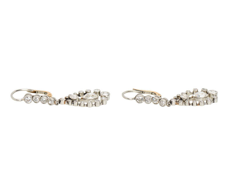 Edwardian Teardrop Diamond Platinum Earrings