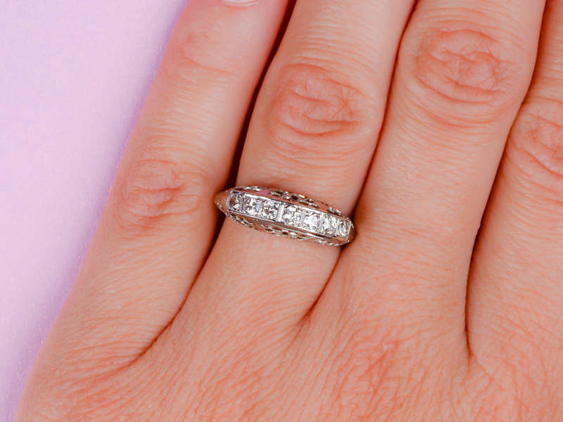 Vintage Seven Diamond Wedding Stackable Ring