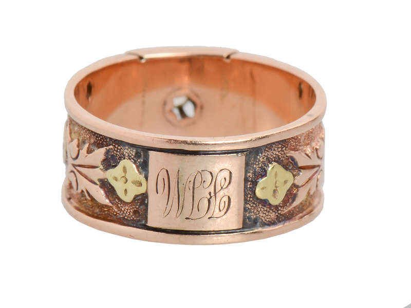 Two Color Gold Victorian Wide Wedding Band