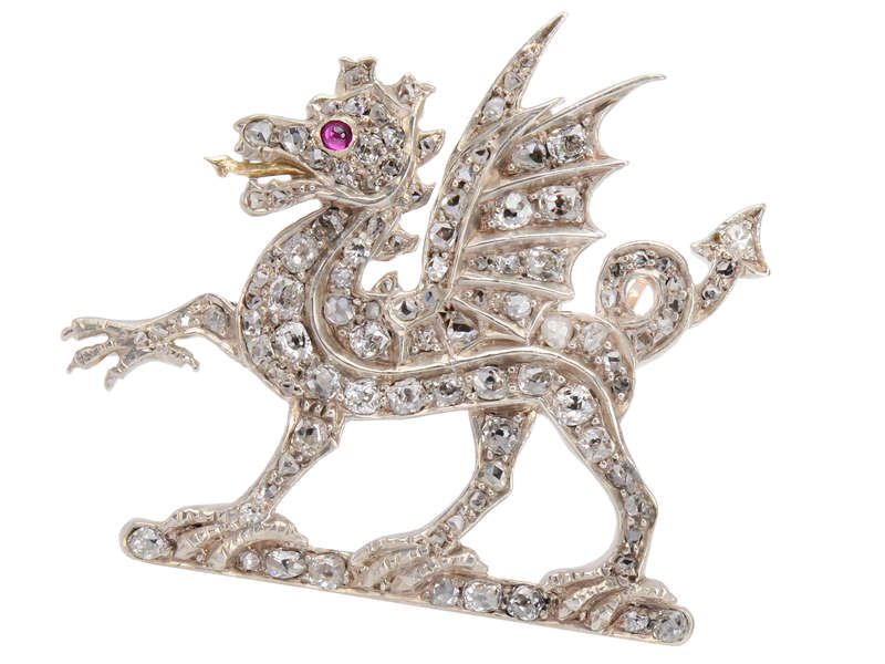 Dazzling Dragon - Antique Diamond Brooch