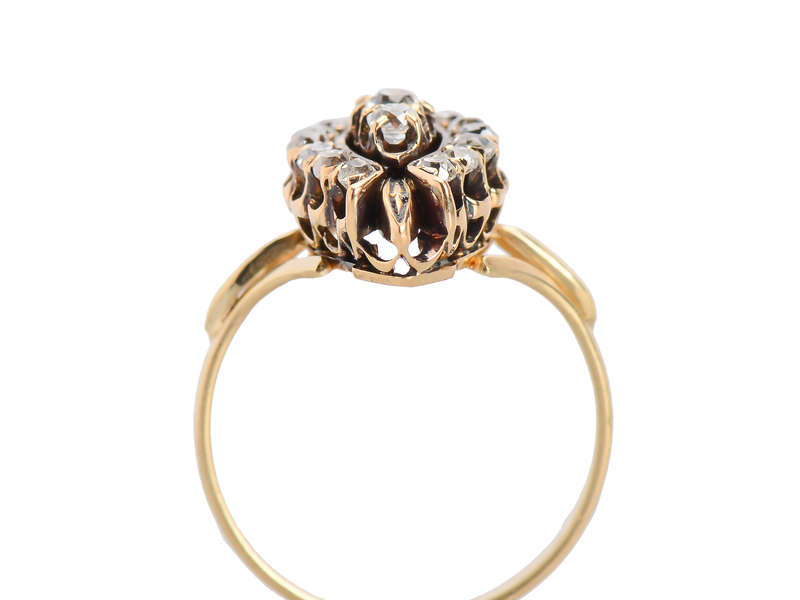 Old Mine Cut Diamond Marquise Shaped Ring