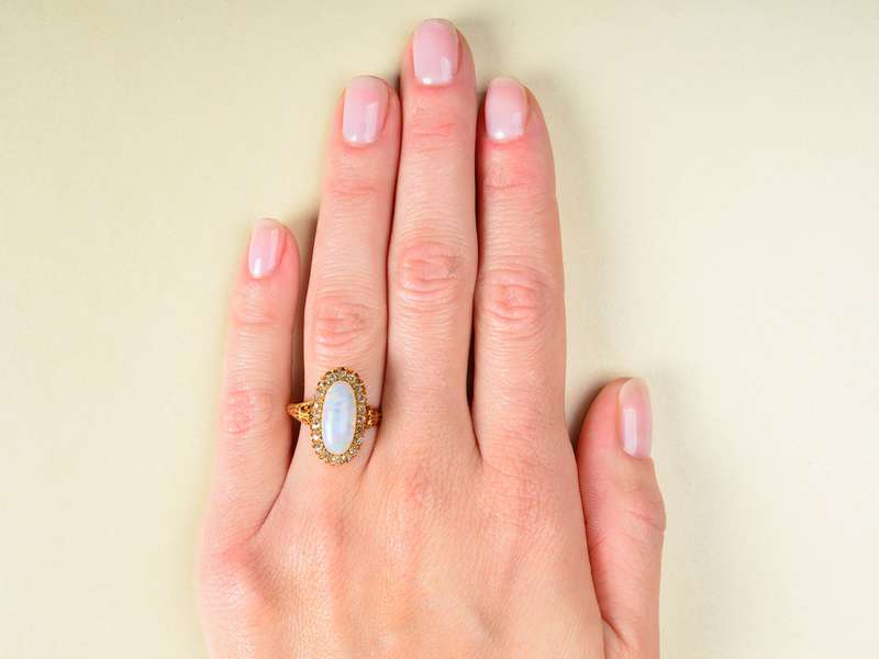 Antique Australian Opal Diamond Halo Ring