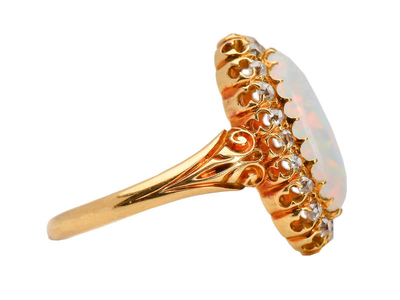 Antique Australian Opal Diamond Halo Ring