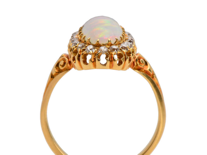 Antique Australian Opal Diamond Halo Ring
