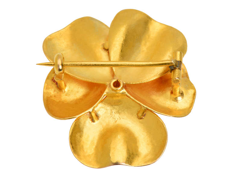 Edwardian Gold Pansy Flower Brooch