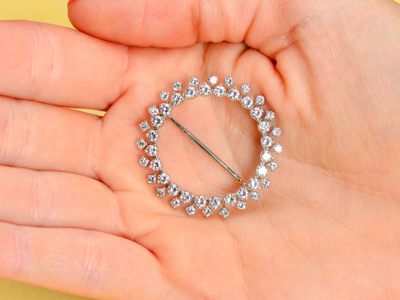 Corona - Diamond Platinum Circular Brooch