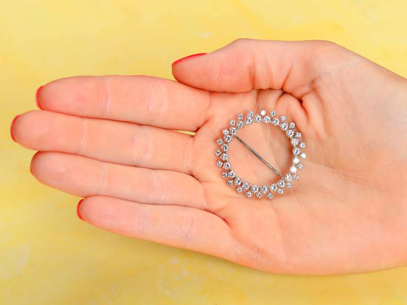 Corona - Diamond Platinum Circular Brooch