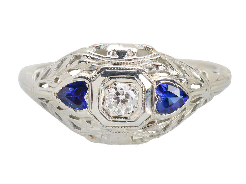 Hearts Afire - Diamond Sapphire Engagement Ring