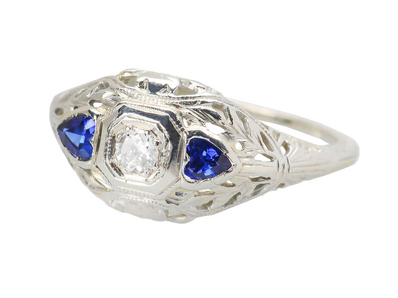 Hearts Afire - Diamond Sapphire Engagement Ring