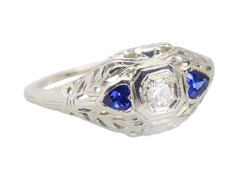 Hearts Afire - Diamond Sapphire Engagement Ring