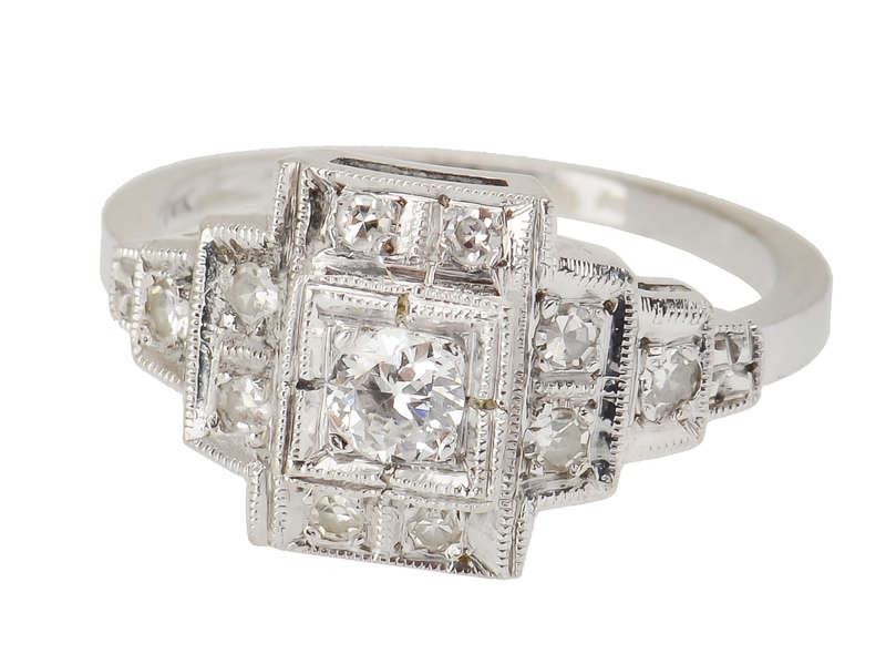 Stair Step Vintage Diamond Engagement Ring