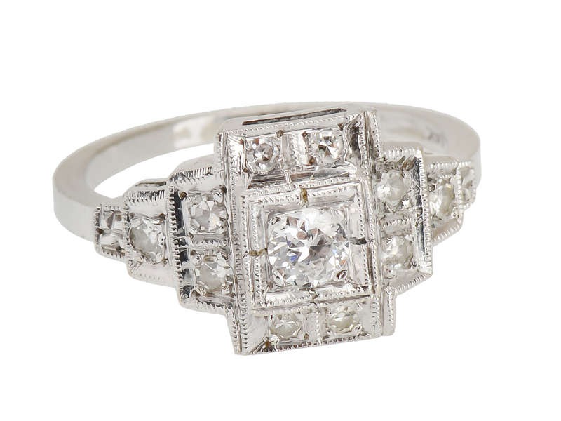 Stair Step Vintage Diamond Engagement Ring