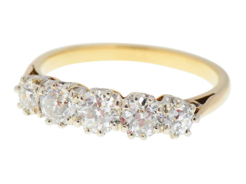 Old European Cut Diamond Five Stone Wedding Ring