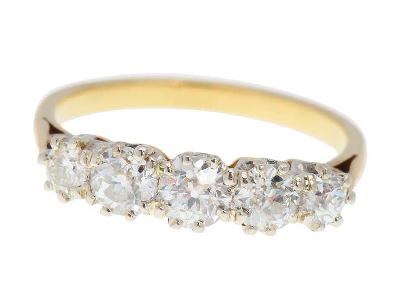 Old European Cut Diamond Five Stone Wedding Ring