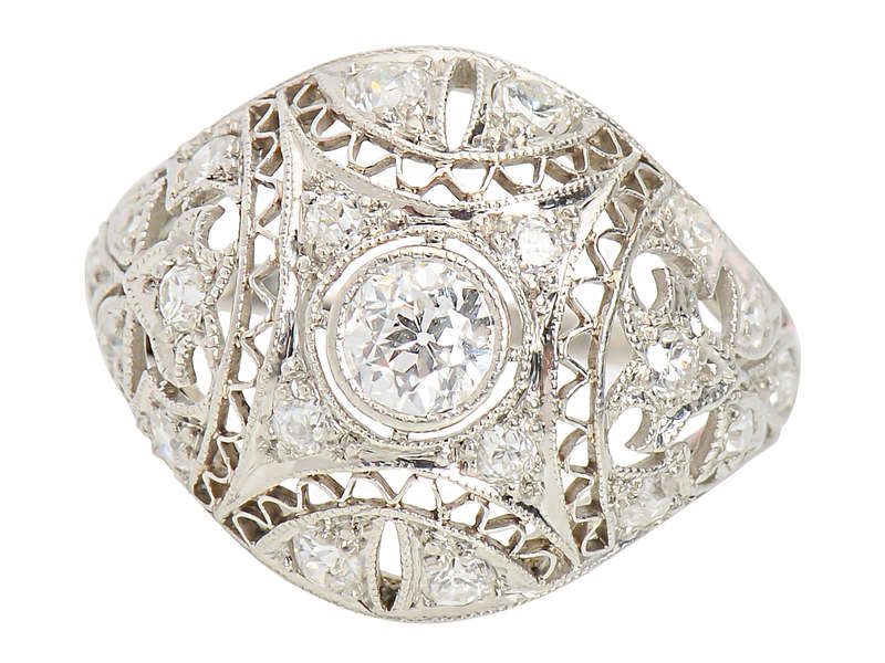 Lace & Shimmer - Edwardian Diamond Filigree Ring