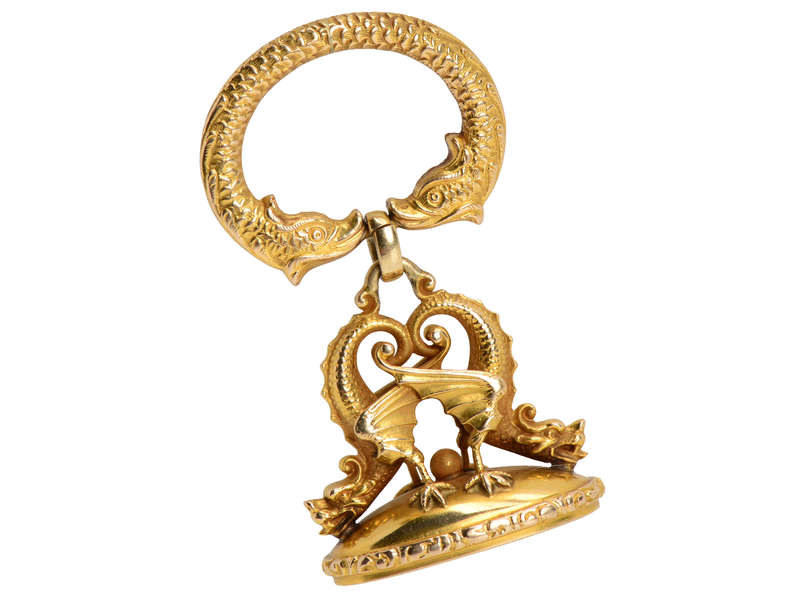 Dragons & Dolphins - Exceptional Gold Fob Pendant