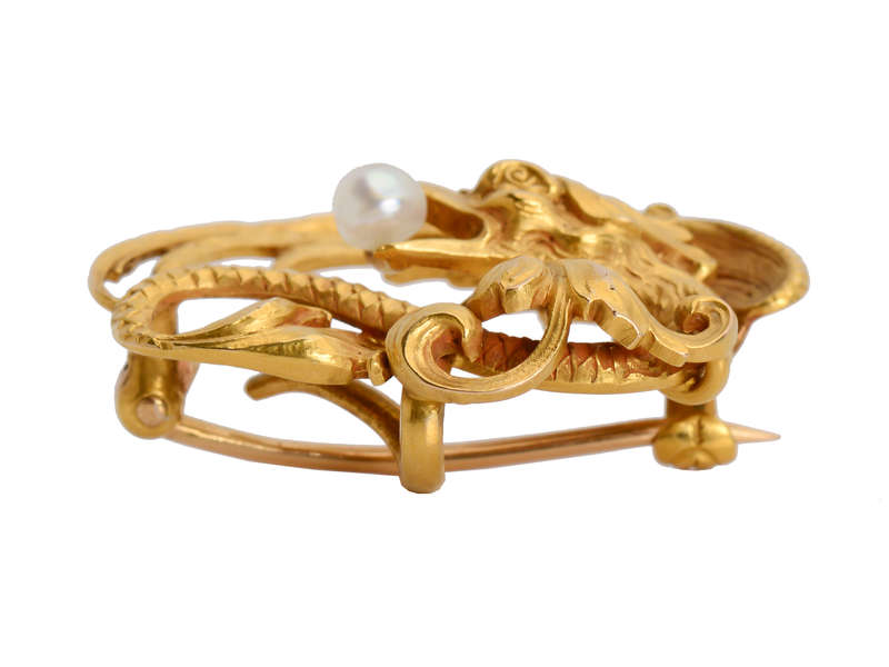 
                      
                        Art Nouveau Mythic - Henry Blank Dragon Pearl Brooch
                      
                    