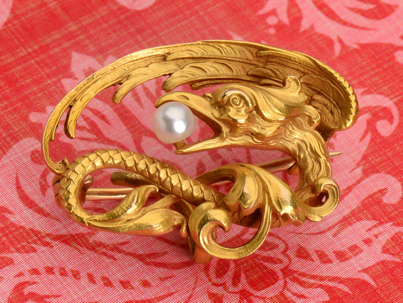 Art Nouveau Mythic - Henry Blank Dragon Pearl Brooch