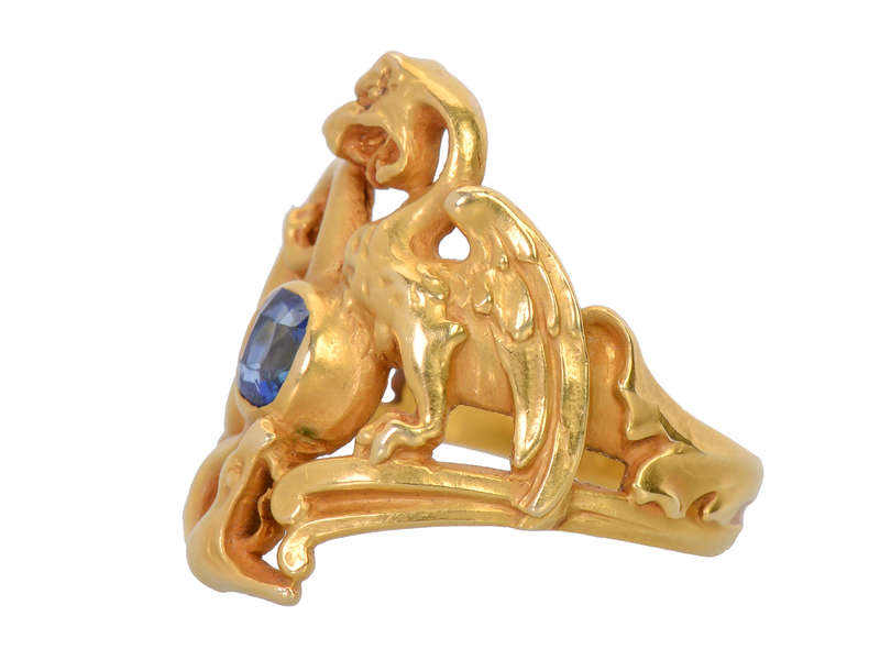 Rare Art Nouveau Sapphire Dragon & Snake Ring