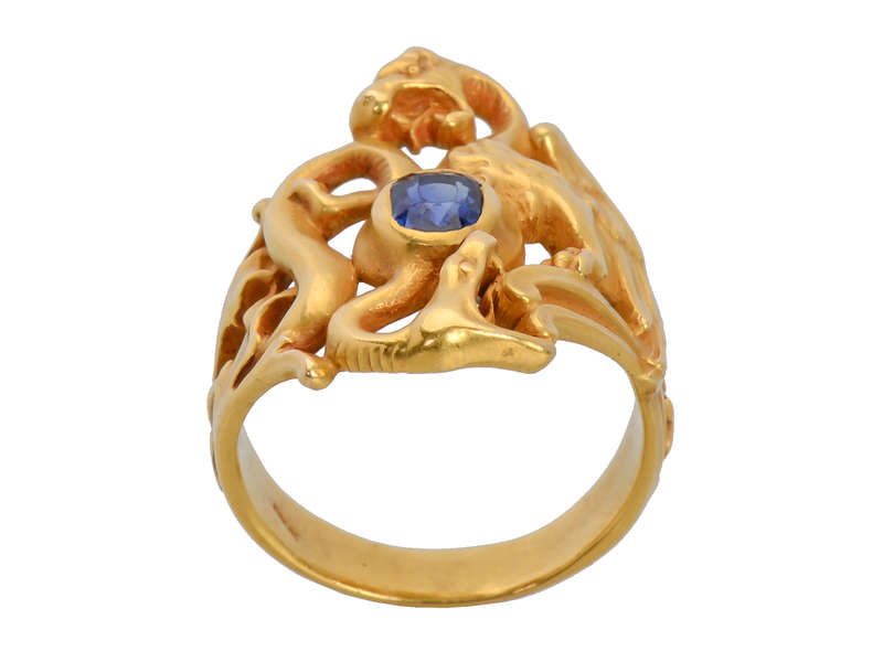 Rare Art Nouveau Sapphire Dragon & Snake Ring