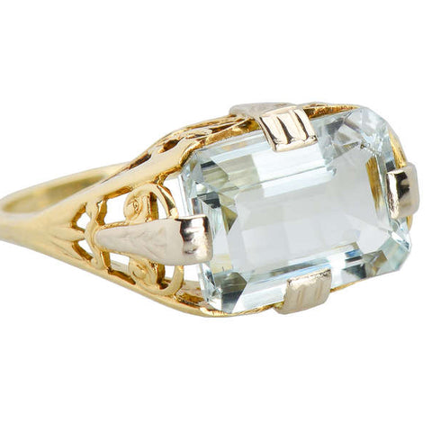 Vintage Art Deco East West Aquamarine Ring