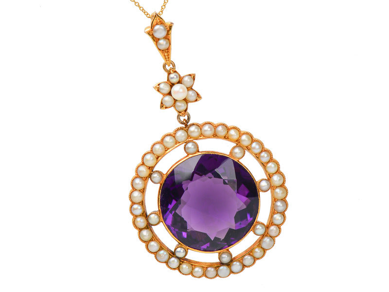 Edwardian Antique Amethyst Pearl Pendant