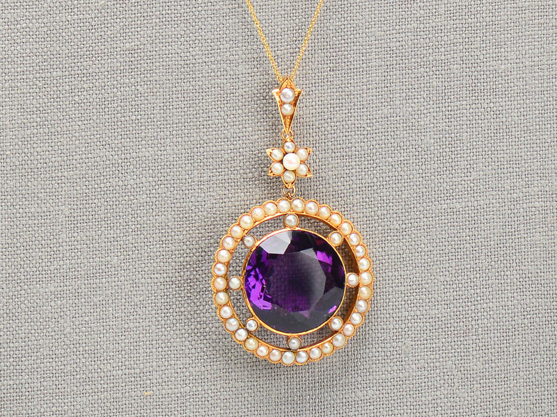 Edwardian Antique Amethyst Pearl Pendant