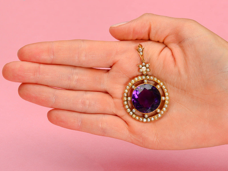 Edwardian Antique Amethyst Pearl Pendant