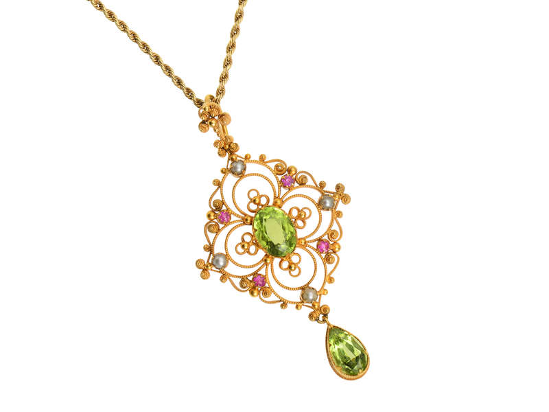 Edwardian Peridot Ruby Pendant