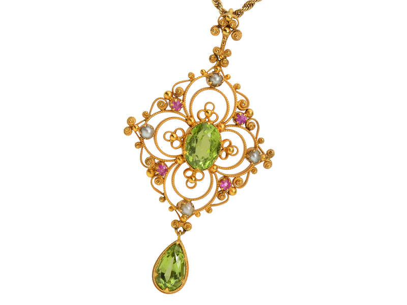 Edwardian Peridot Ruby Pendant