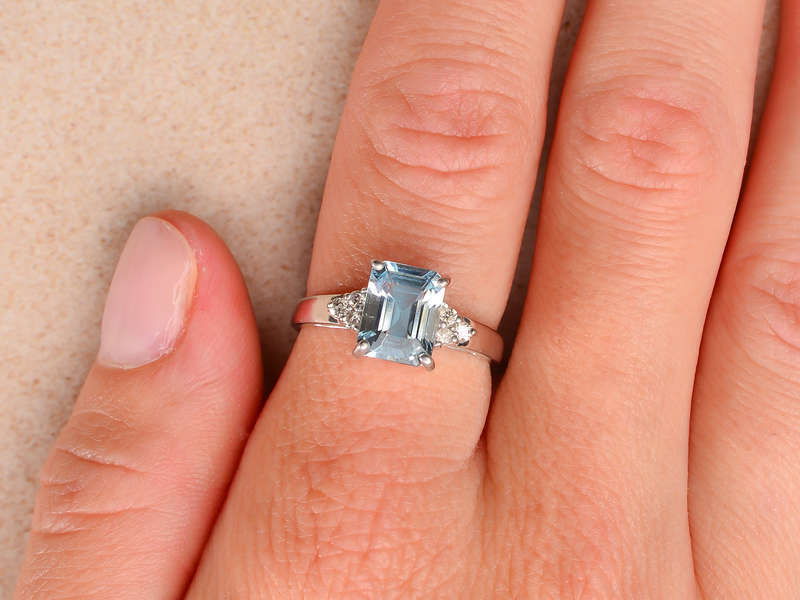 Vintage Emerald Cut Aquamarine Diamond Ring