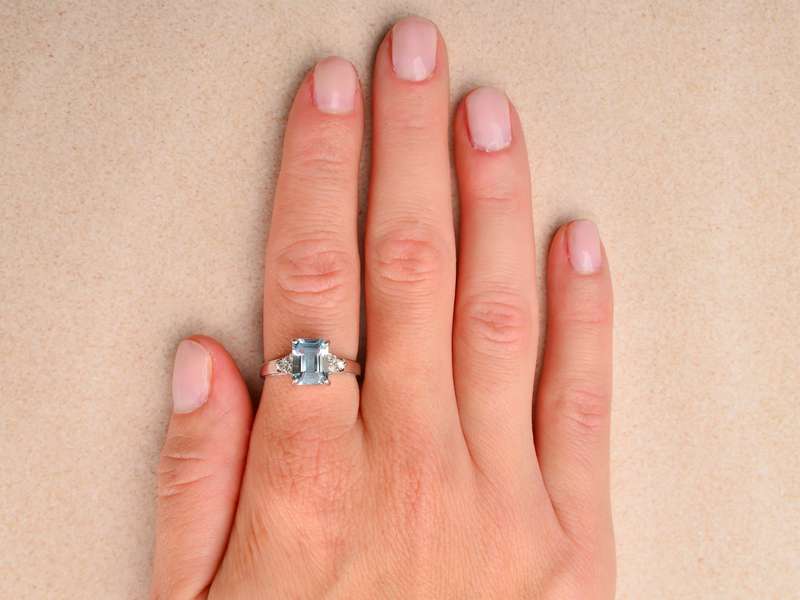 Vintage Emerald Cut Aquamarine Diamond Ring