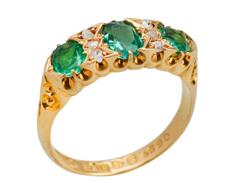 Emerald Diamond Antique Trilogy Ring from 1906