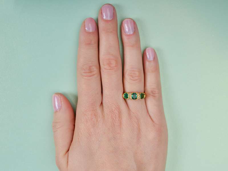 Emerald Diamond Antique Trilogy Ring from 1906