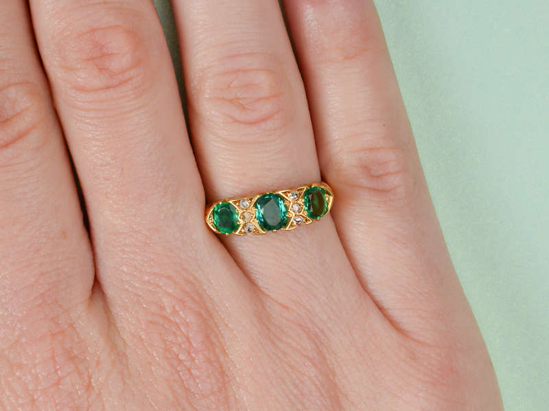 Emerald Diamond Antique Trilogy Ring from 1906