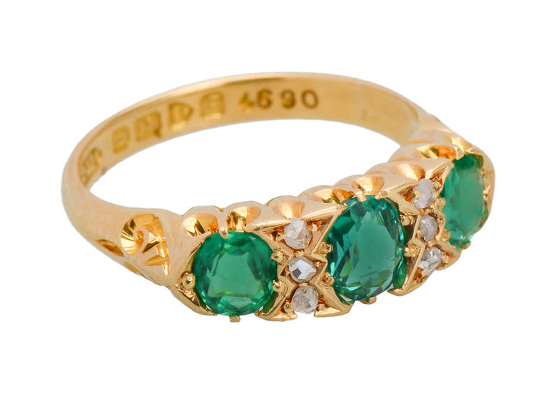 
                      
                        Emerald Diamond Antique Trilogy Ring from 1906
                      
                    