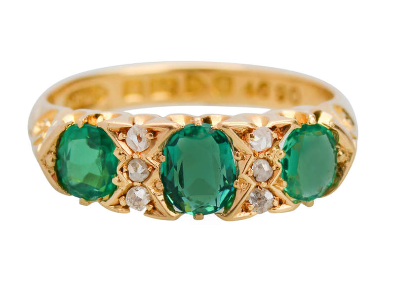 Emerald Diamond Antique Trilogy Ring from 1906