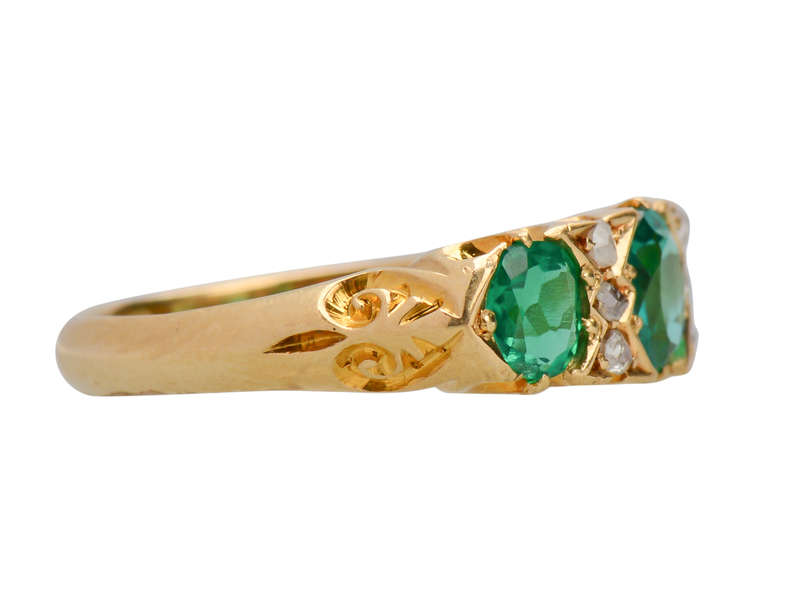 Emerald Diamond Antique Trilogy Ring from 1906