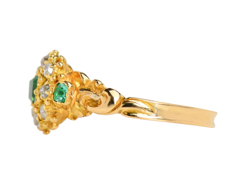 Georgian Emerald Diamond Cluster Ring