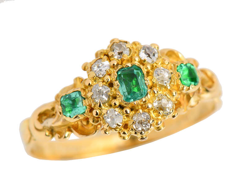 Georgian Emerald Diamond Cluster Ring