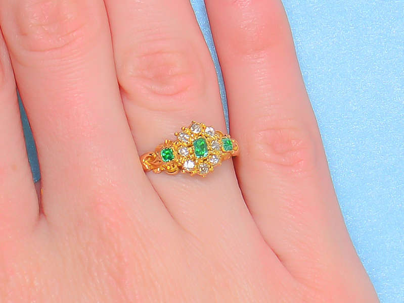 Georgian Emerald Diamond Cluster Ring
