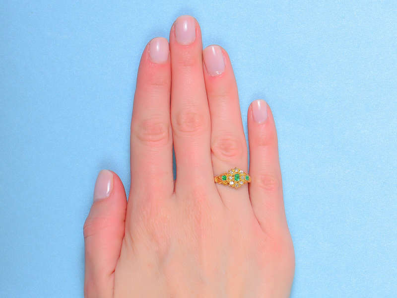 Georgian Emerald Diamond Cluster Ring