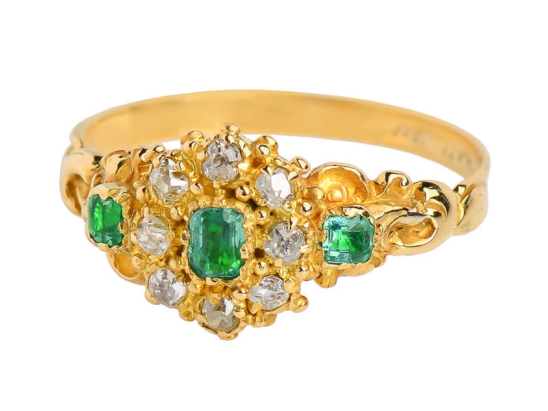 Georgian Emerald Diamond Cluster Ring