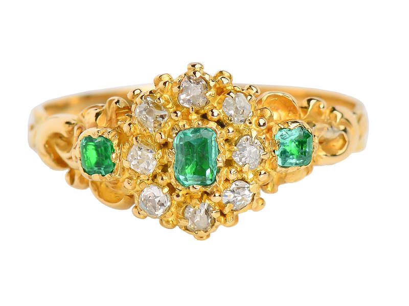 Georgian Emerald Diamond Cluster Ring