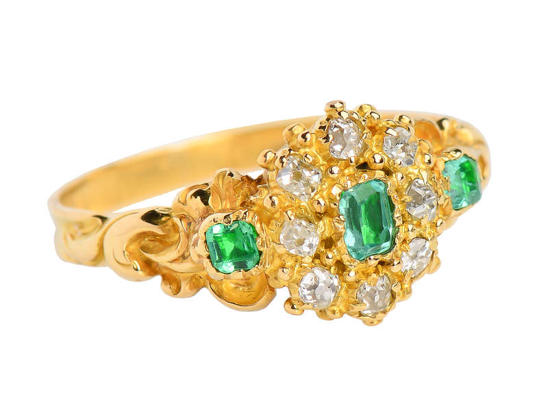 Georgian Emerald Diamond Cluster Ring