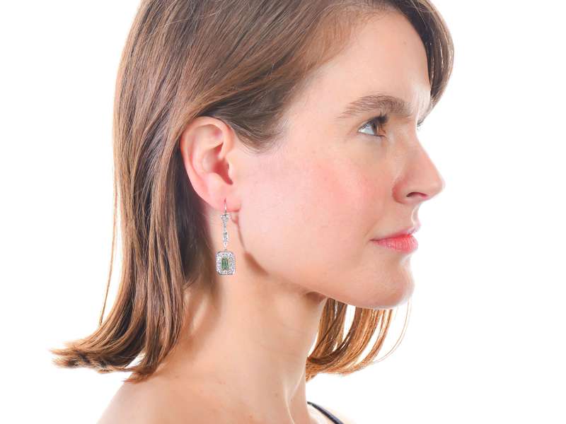 Emerald Diamond Dangle Earrings