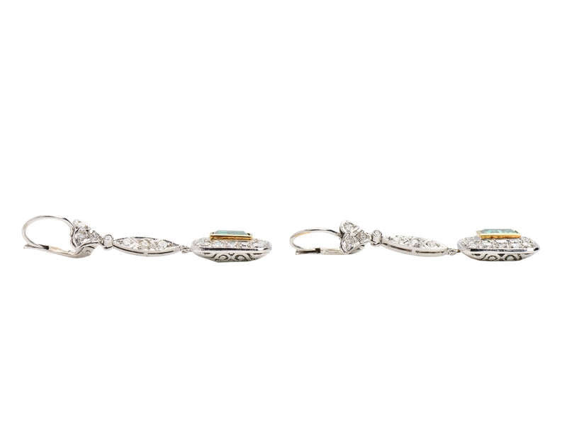 Emerald Diamond Dangle Earrings