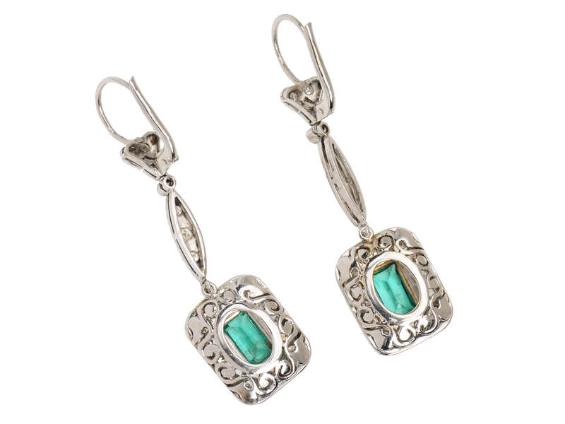 Emerald Diamond Dangle Earrings