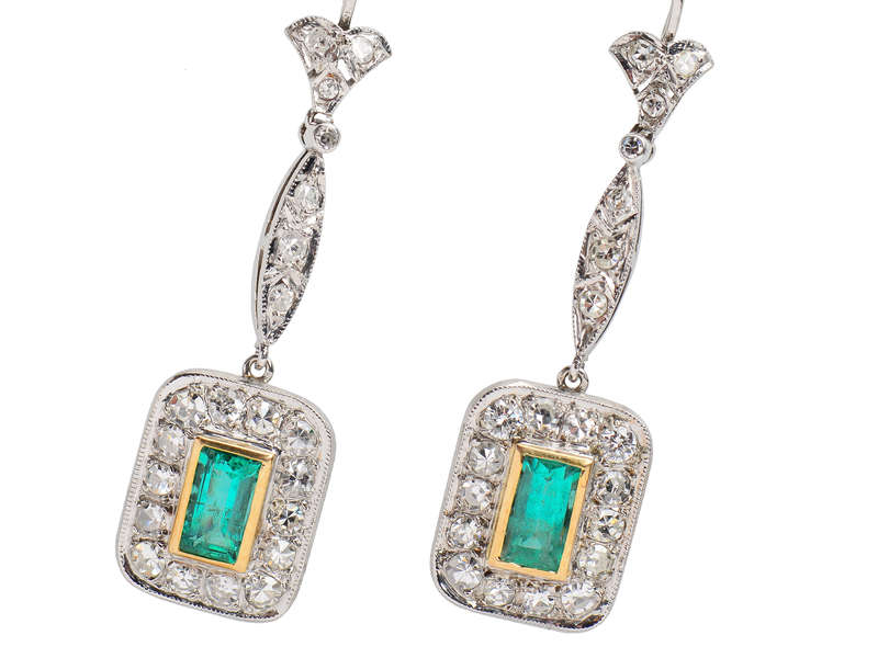 Emerald Diamond Dangle Earrings