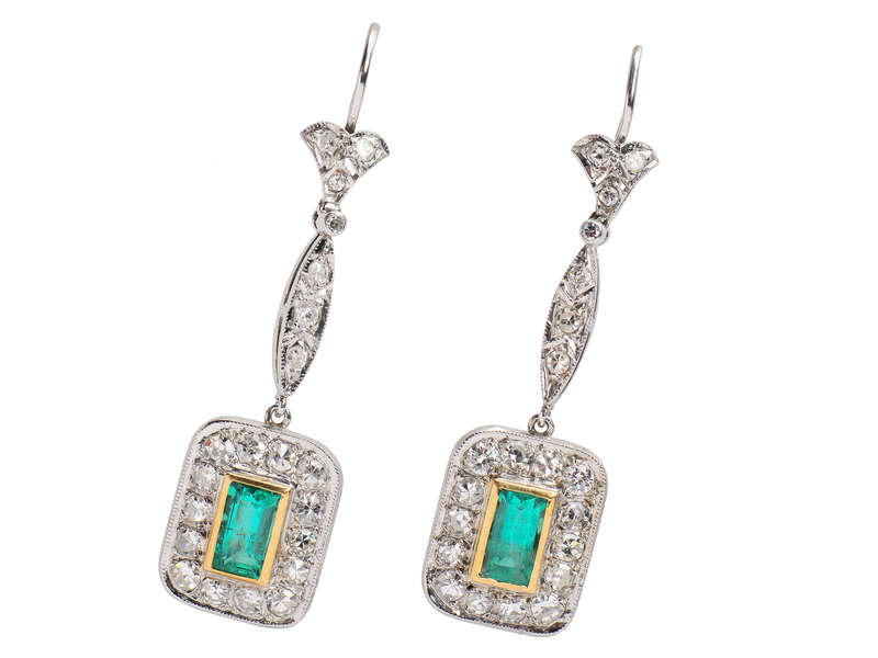 Emerald Diamond Dangle Earrings
